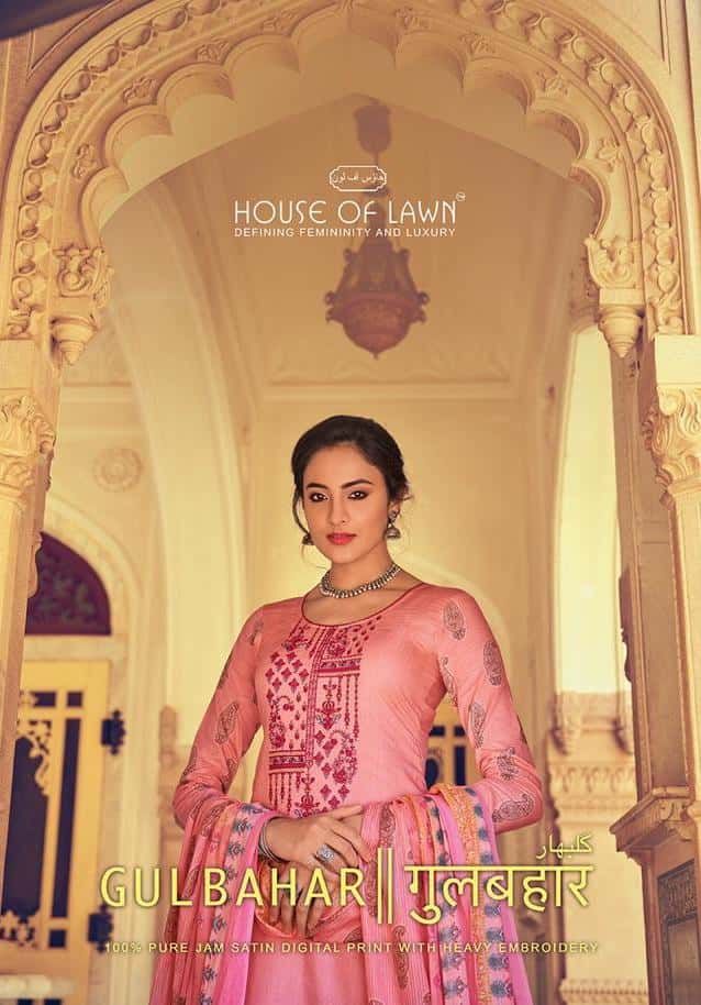 House Of Lawn Gulbahar Pure Jam Satin Dress Materials Wholesale