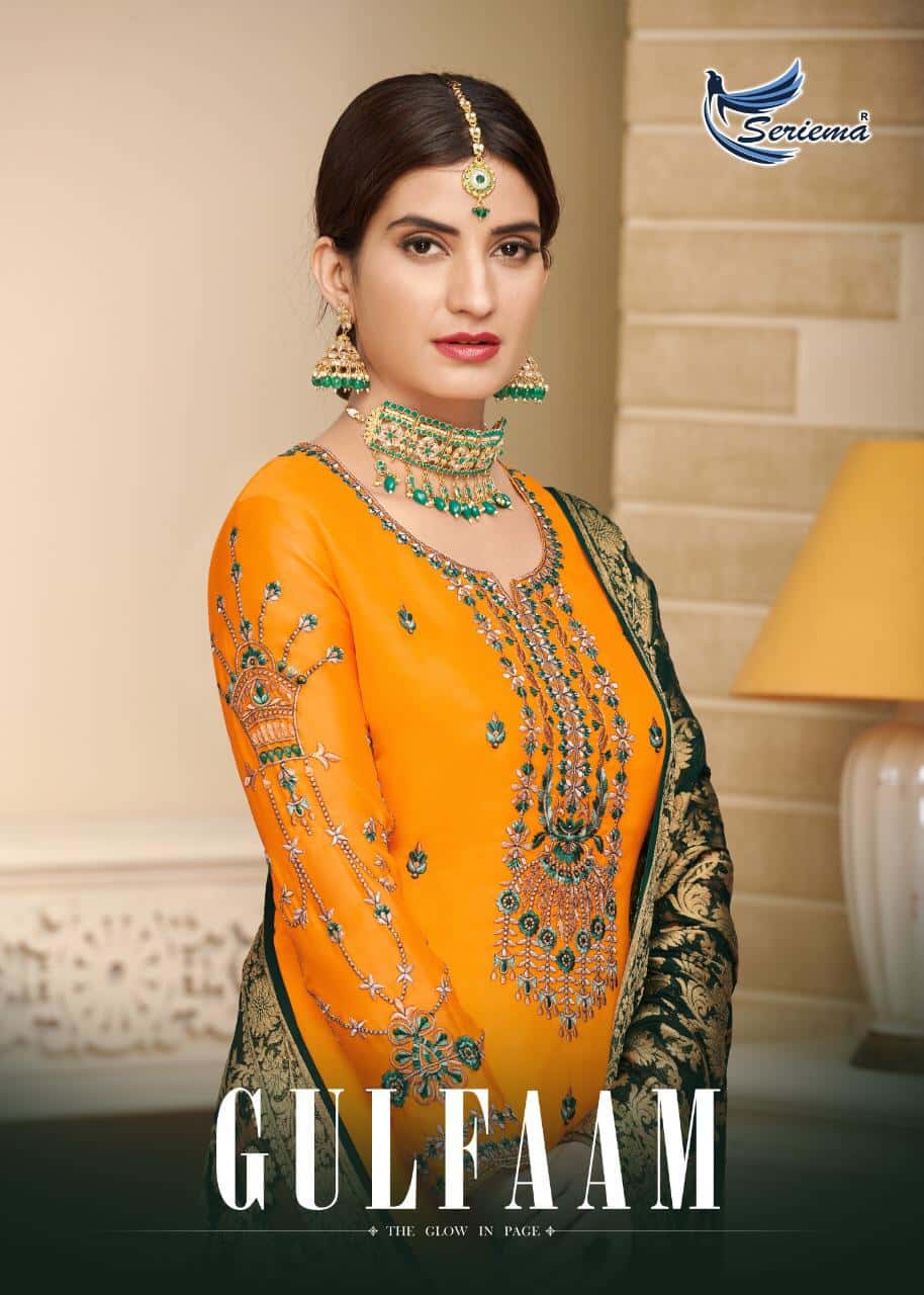 Seriema Gulfaam Satin Georgette Readymade Sharara Style Designer Salwar Kameez Collection