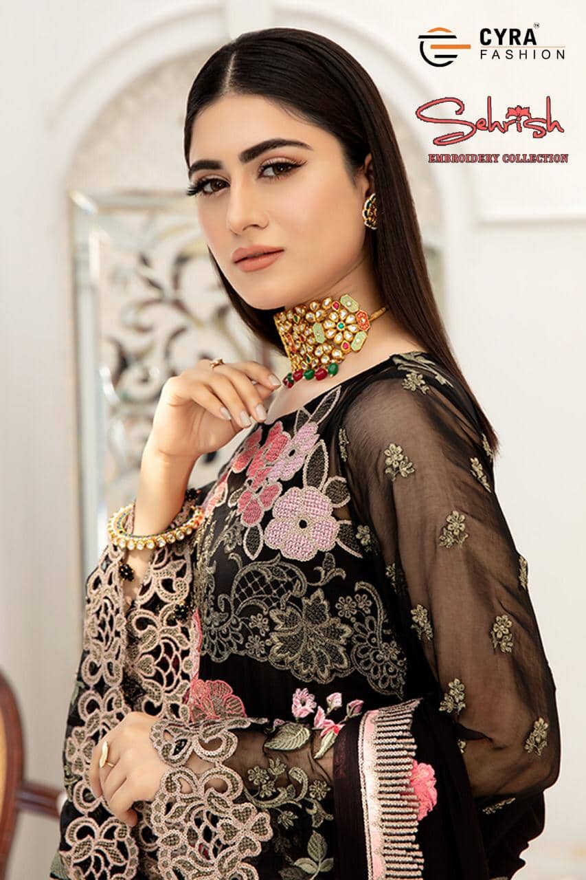 Cyra Fashion Launch Sehrish Heavy Georgette With Fancy Embroidery Work Pakistani Suits Wholesale Catalog