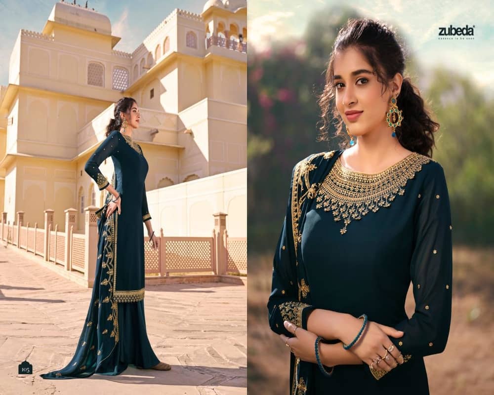 Aazma By Zubeda Georgette With Embroidery Work Traditional Look Designer Suits Wholesale Catalog