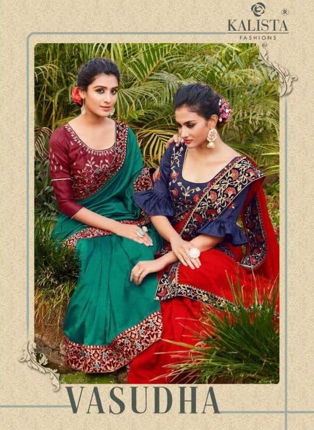 Kalista Fashions Vasudha Vichitra Sulk Embroidery Saris Wholesale Price Catalog