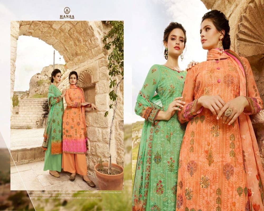 Hansa Husna Ara Exclusive Georgette Good Looking Fancy Suits Materials Wholesale Catalog