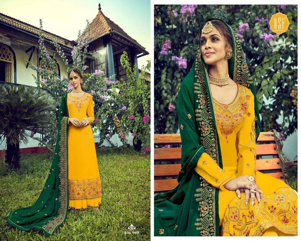 Rsf Present Ozas Satin Georgette Long Eid Special Designer Suits