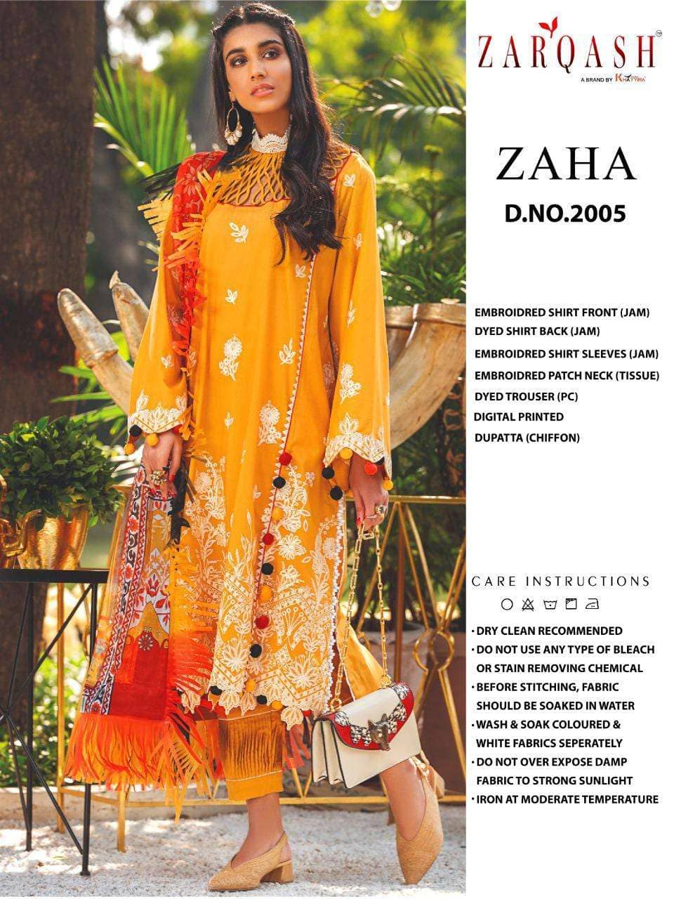 Zaha By Khayyira Zarqash Jam Satin Cotton Pakistani Suits Wholesale Catalog
