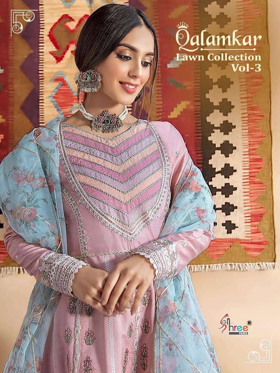 Shree Fabs Qalamkar Lawn Vol 3 Cotton Pakistani Exclusive Salwar Suits Wholesale Catalog