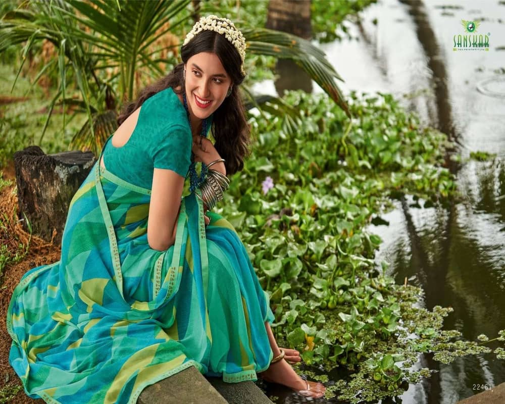 Sanskar Print Meera Pure Georgette Saree With Border Pattern Wholesale