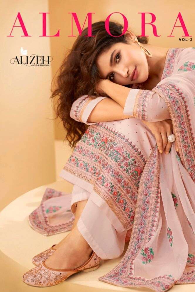 ALIZEH PRESENT ALMORA VOL 2 GEORGETTE AND CORDING EMBROIDERY OCCASIONS WEAR STYLISH SUIT 