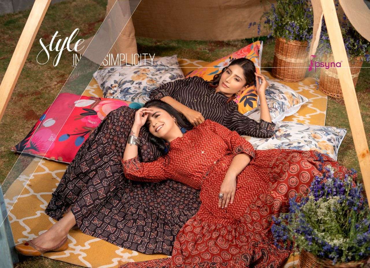 PSYNA PHOOL VOL 5 AJRAKH PRINT BEAUTYFUL LONG STITCH GOWN COLLECTION  BEST WHOLESALE RATE 