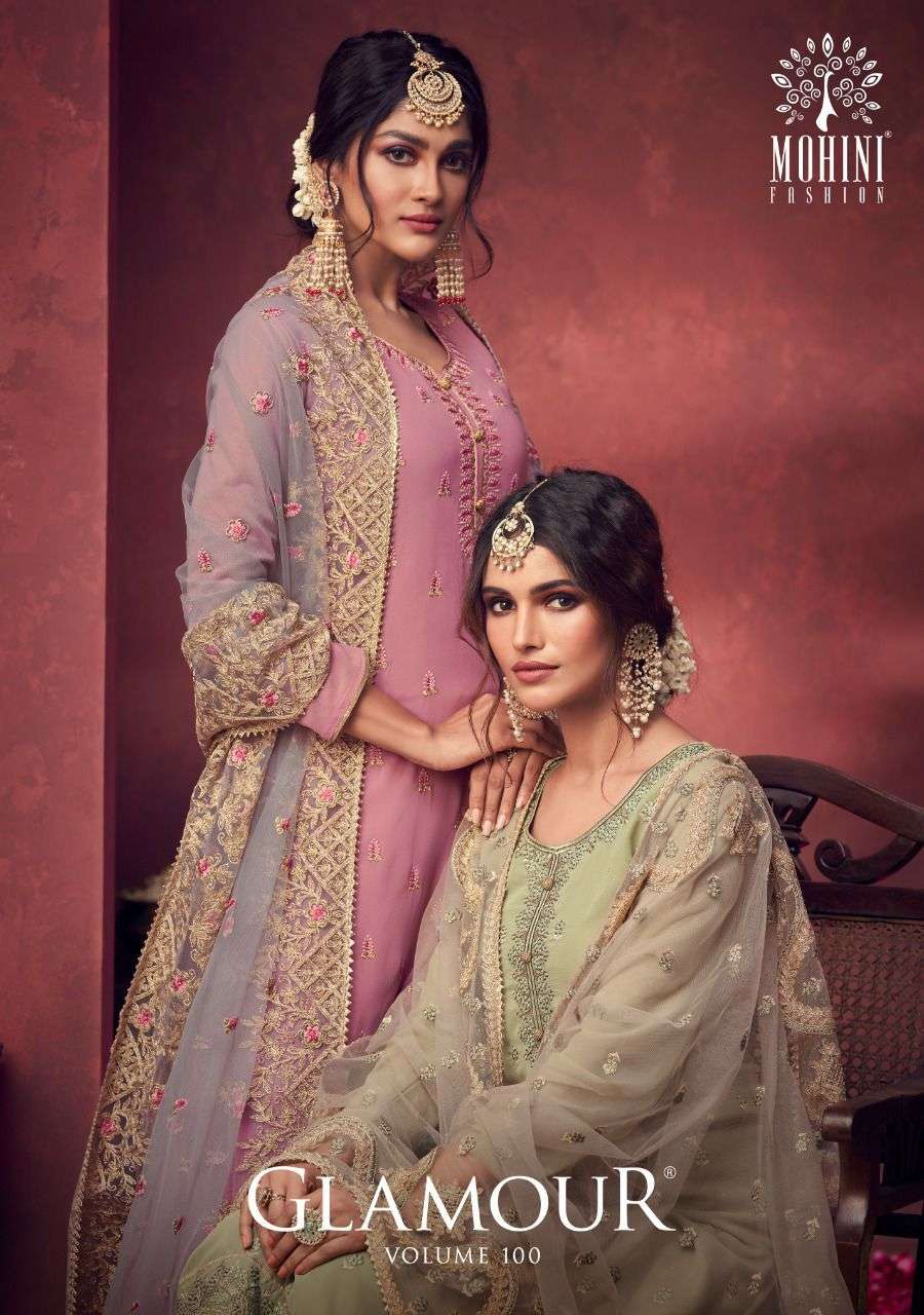 MOHINI FASHION PRESENT GLAMOUR VOL 100 GEORGETTE PARTY WEAR HEAVY SALWER SUITS COLLECTION WHOLESALE RATE 