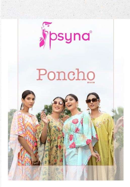 PSYNA PONCHO MUSLIN PRINT KAFTANS COLLECTION AVAILABLE WHOLESALE RATE 