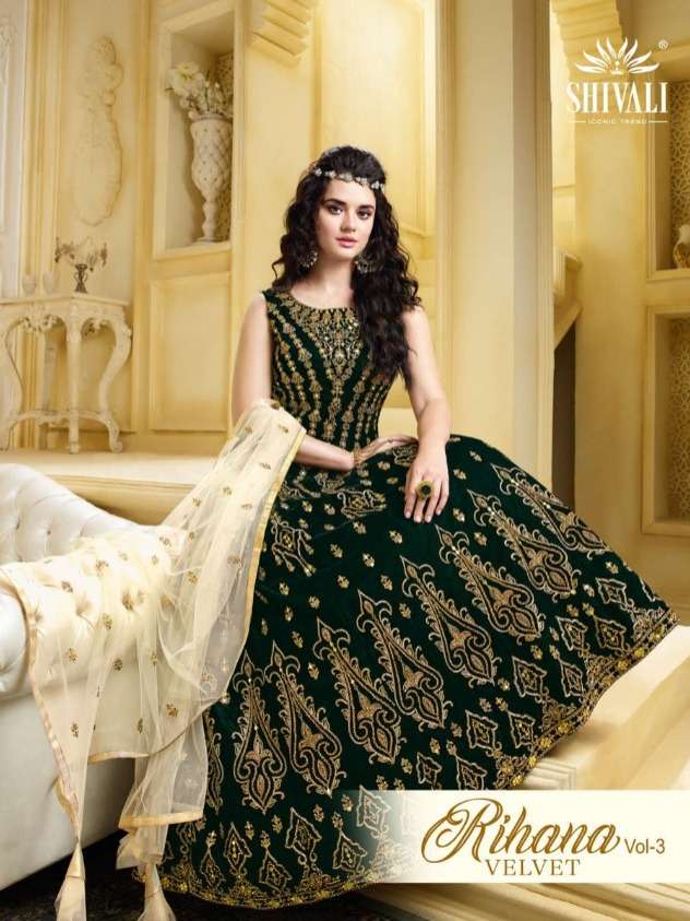 SHIVALI RIHANA VOL 3 VELVET GOWN AND SUITS COLLECTION WHOLESALE RATE 