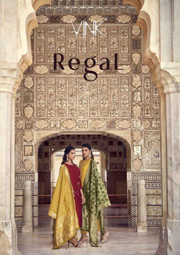 VINK REGAL DESINGER KURTI COLLECTION WITH PURE BANARASI JACQUARD DUPATTA WHOLESALER 