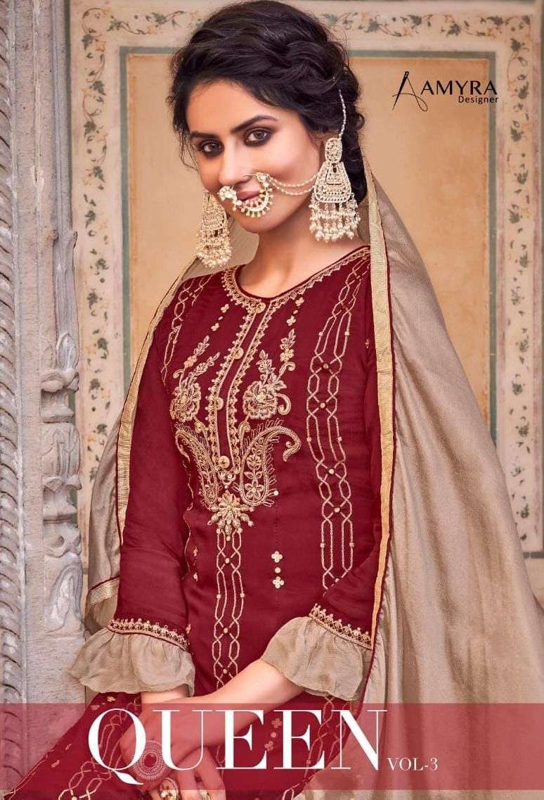 AMYRA DESIGNER QUEEN VOL 3 CHINON SILK PARTY WEAR SALWAR SUIT WHOLESALER 