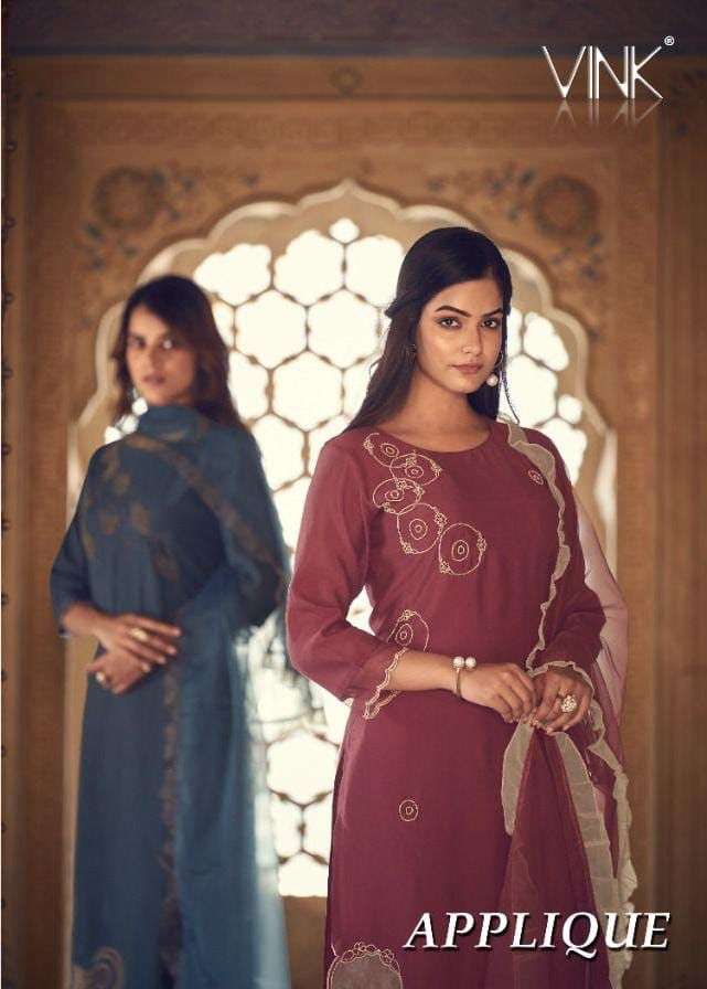VINK APPLIQUE DESIGNER HANDWORK KURTI WIHT PENT AND DUPPTA COLLECTION SUPPLIER 