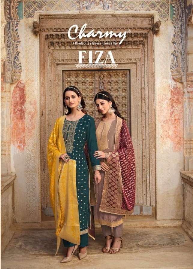 CHARMY FIZA CORAL SILK  PARTY WEAR UNSTITCHED SALWAR KAMEEZ WHOLESALE RATE