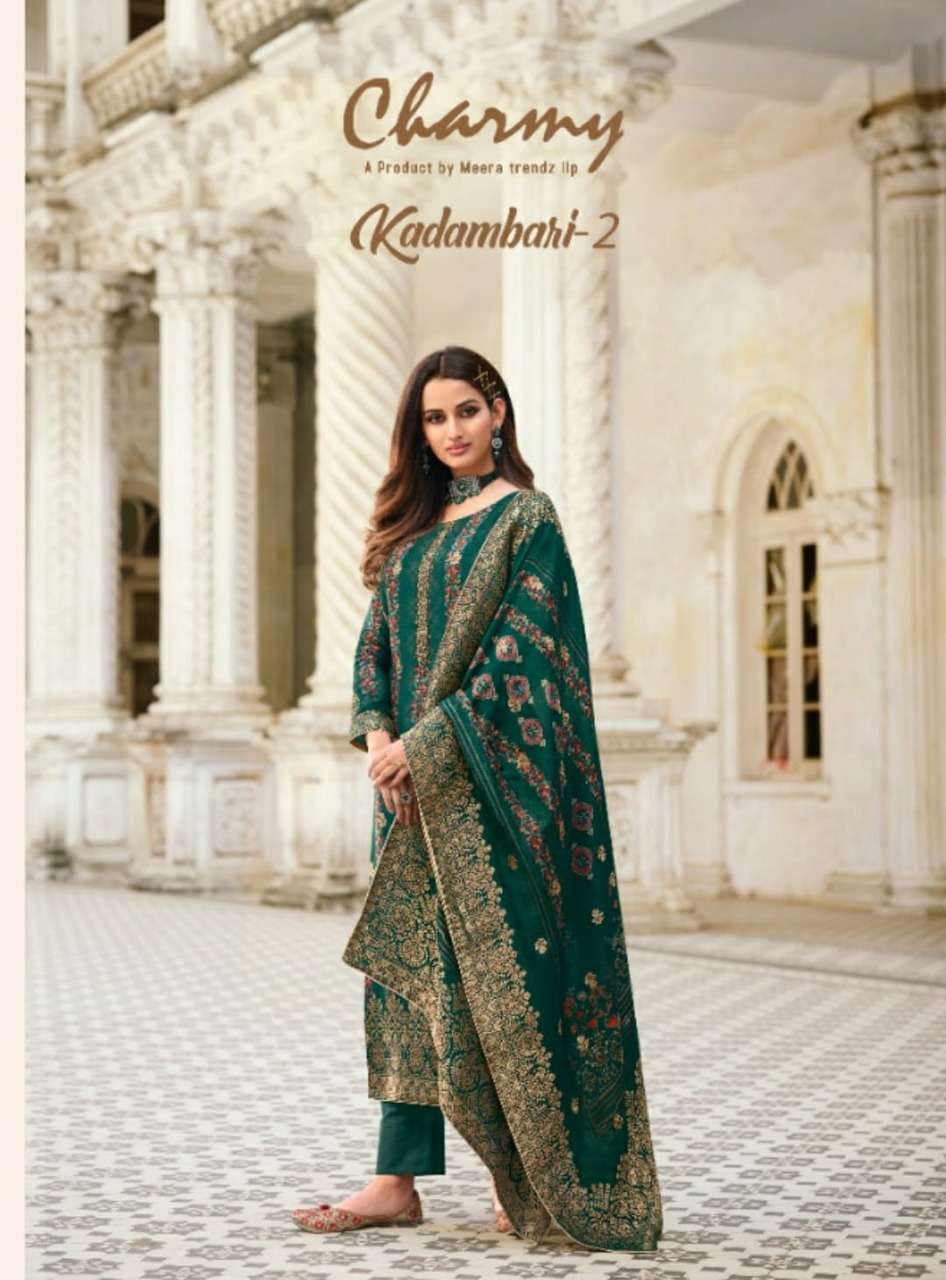 CHARMY KADAMBARI VOL 2 VISCOSE DOLA JACQUARD DIGITAL PRINTED WITH HANDWORK SUIT SUPPLIER IN SURAT 