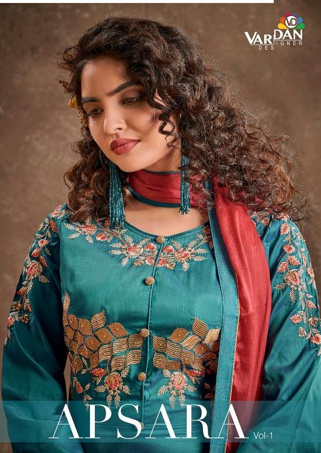 VARDAN APSARA VOL 1 TRIVA SILK PRINT WITH EMBRODEY WORK FULL GOWN WITH DUPPTA COLLECTION SUPPLIER 