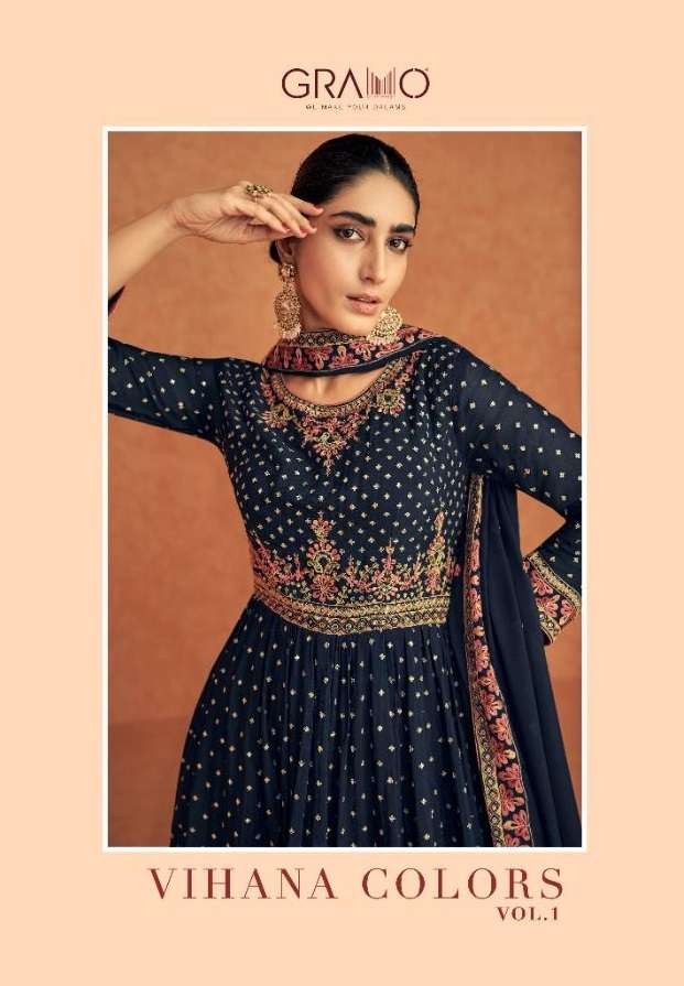 GRAMO VIHANA COLORS VOL 1 HEAVY FAUX GEORGETTE DESIGNER SALWAR SUIT AVAILABLE AT WHOLESALE RATE 