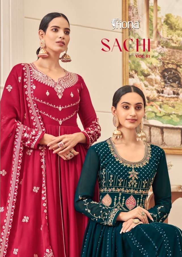 FIONA SACHI VOL 1 GEORGETTE HEAVY EMBRODERY WORK DESIGNER PARTY WEAR SUIT SUPPLIER 