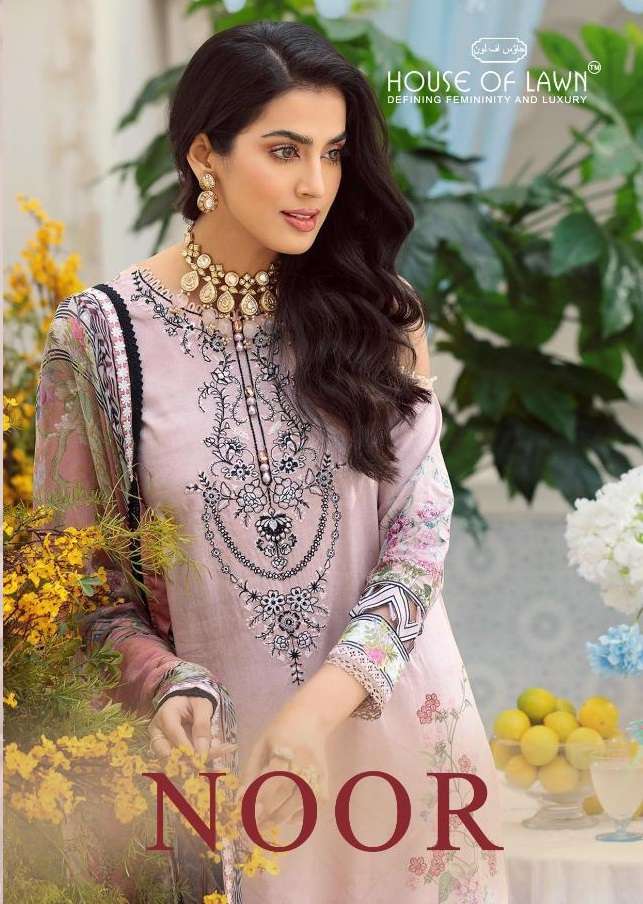 HOUSE OF LAWN NOOR PURE LAWN COTTON PRINT WITH EMBRODERY WORK PAKISTANI SUIT WHOLESALER IN SURAT 