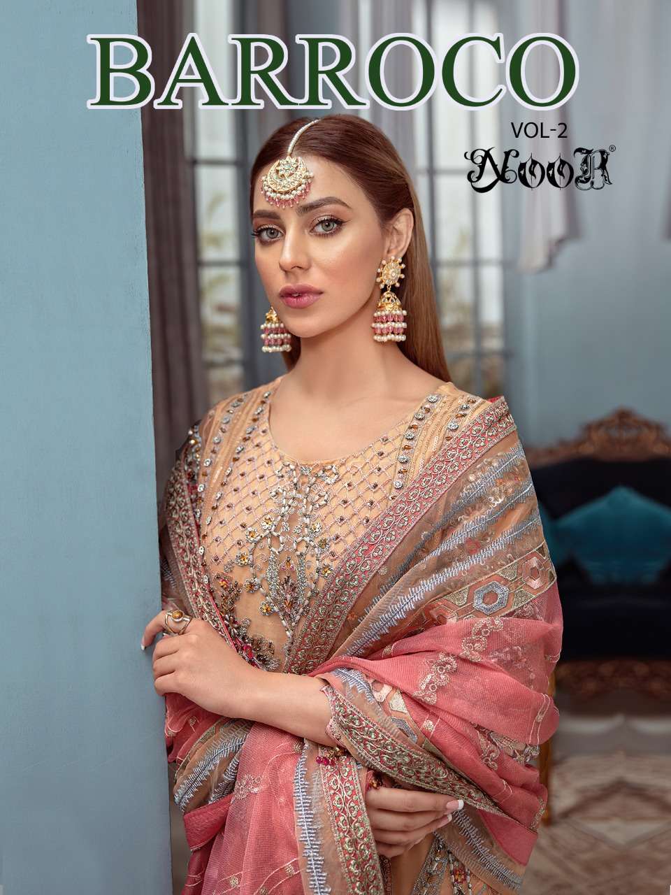 NOOR BARROCO VOL 2 FAUX GEORGETTE EMBRODERY WORK UNSTITCHED PAKISTANI SUIT  WHOLESALE   CATALOGUE 
