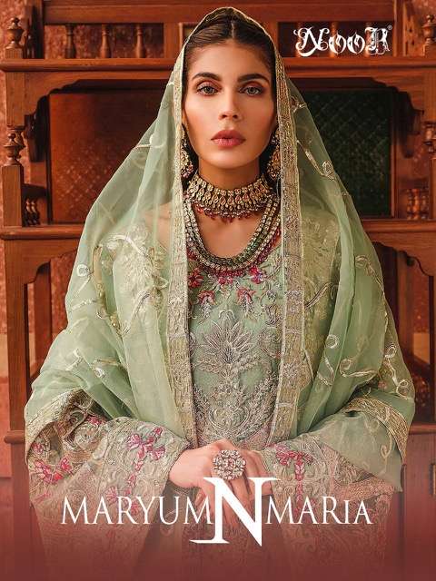 NOOR MARYUM N MARIA  FAUX GEORGETTE EMBRODERY WORK  PARTY WEAR PAKISTANI SUIT CATALOGUE 