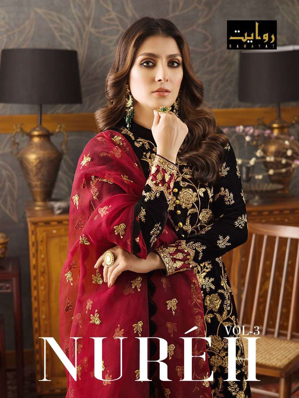 RAWAYAT NUREH VOL 3 FAUX GEORGETTE EMBRODERY WORK DESIGNER PAKISTANI SUIT CATALOGUE