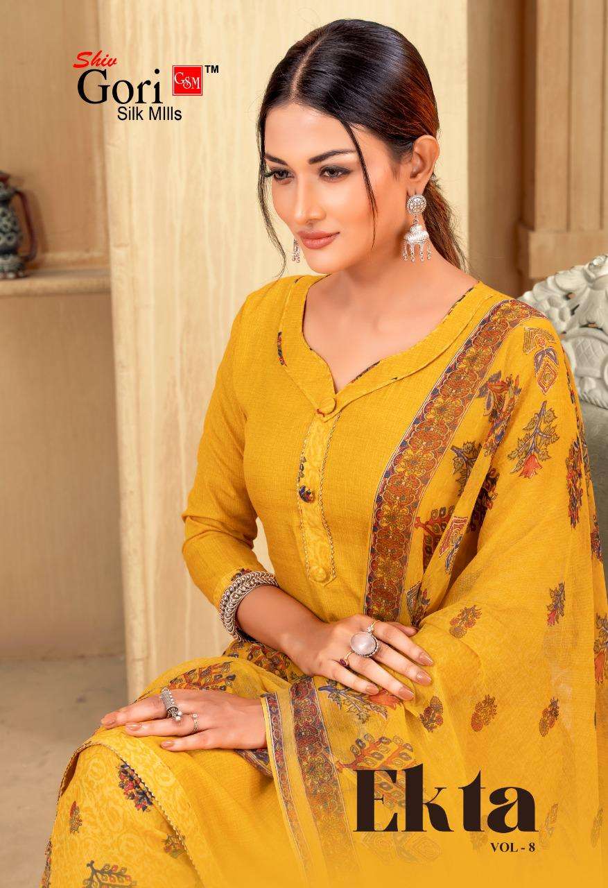 SHIV GORI EKTA VOL 8 HEAVY COTTON PRINT WITH EMBRODERY WORK UNSTITCHED SALWAR KAMEEZ WHOLESALER IN SURAT 