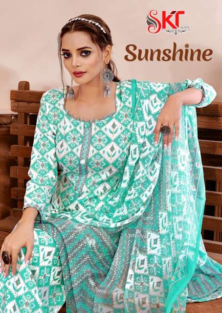 SKT SUITS SUNSHINE SOFT COTTN JARI PRINTED UNSTITCHED SALWAR KAMEEZ SUPPLIER IN SURAT MARKET 