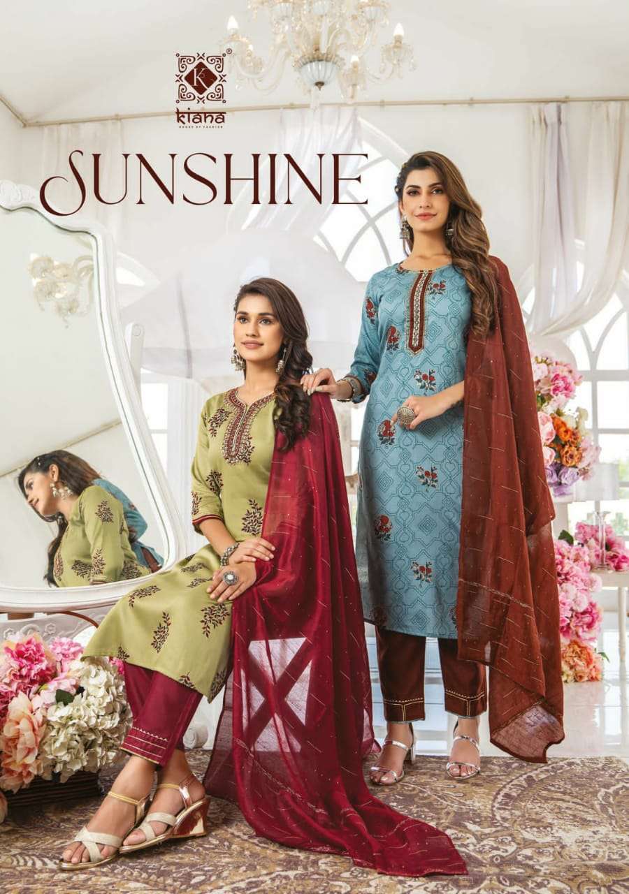 KIANA SUNSHINE GLESS COTTON  FOIL PRINT WITH THREAD WORK KURTI SUPPLIER IN SURAT 