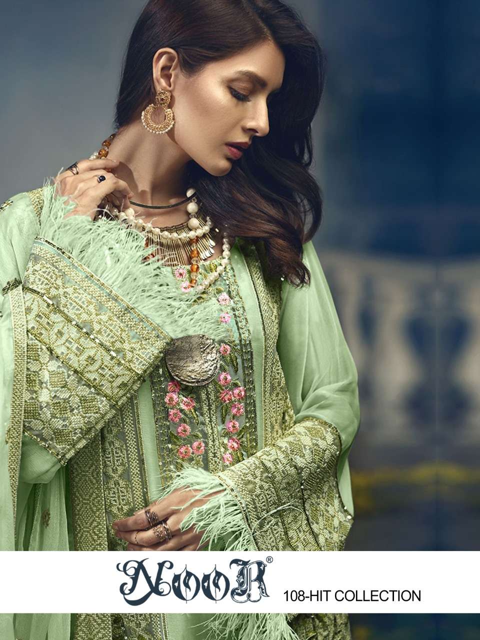 NOOR 108 HIT COLLECTION FAUX GEORGETTE  EMBRODERY WORK PAKISTANI SUIT AVAILABLE AT WHOLESALE RATE 