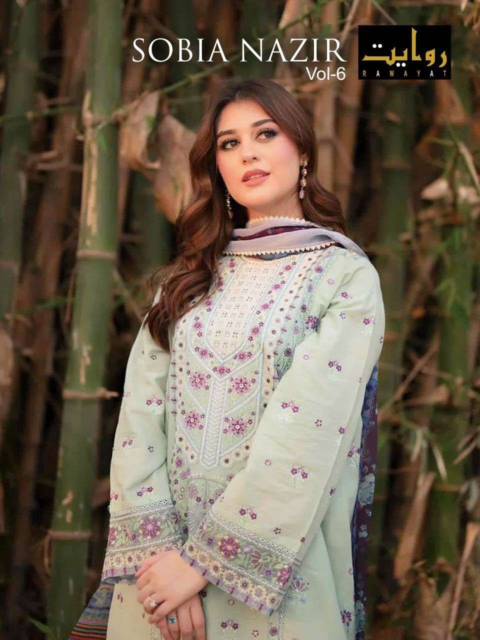 RAWAYAT SOBIA NAZIR VOL 6 PURE COTTON LAWN EMBRODERY WORK SEMI STITCHED SALWAR KAMEEZ MANUFCTURER IN SURAT 