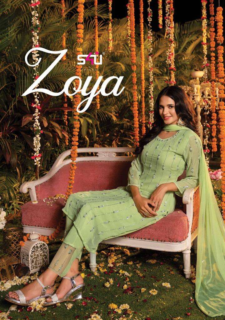 S4U ZOYA VISCOSE GEORGETTE DESIGNER FANCY EMBRODERY WORK STITCHED SUIT COLLECTION SUPPLIER IN SURAT 