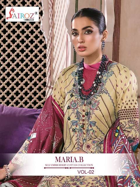 SAIROZ FABS MARIA B VOL 2 CAMBRIC COTTON PRINT WITH EMBRODERY PATCH WORK PAKISTANI SUIT LATEST CATALOGUE 