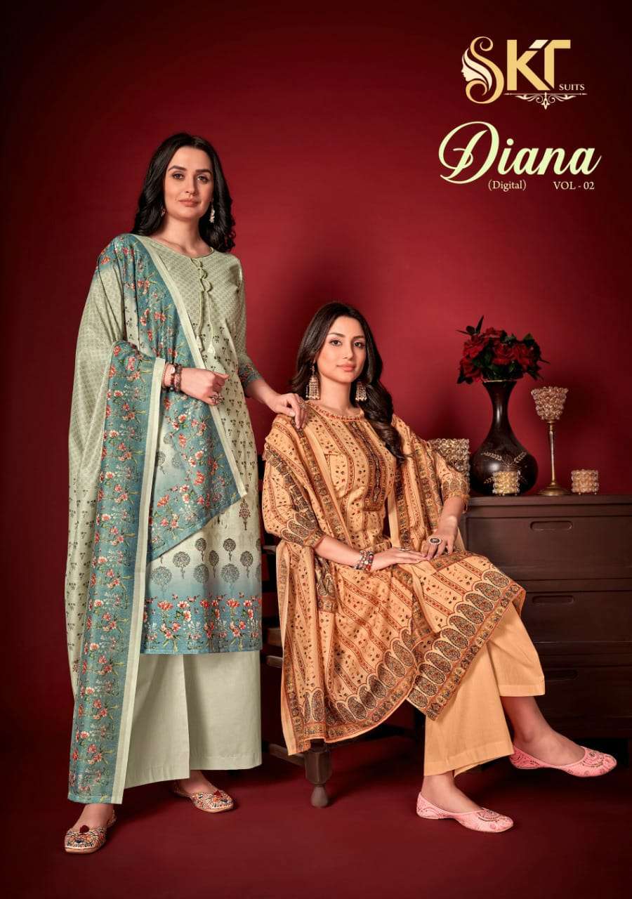 SKT SUITS DIANA VOL 2  JAM COTTON DIGITAL PRINTED SALWAR KAMEEZ AVAILABLE AT WHOLESALE RATE 