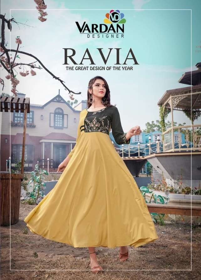 VARDAN DESIGNER RAVIA VOL 1  RAYON GOWN STYLE KURTI SUPPLIER IN SURAT 