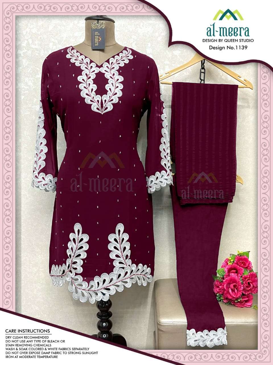 AL MEERA 1139 SERIES FAUX GEORGETTE HEAVY EMBRODERY WORK KURTI AVAILABLE AT WHOLESALE RATE 