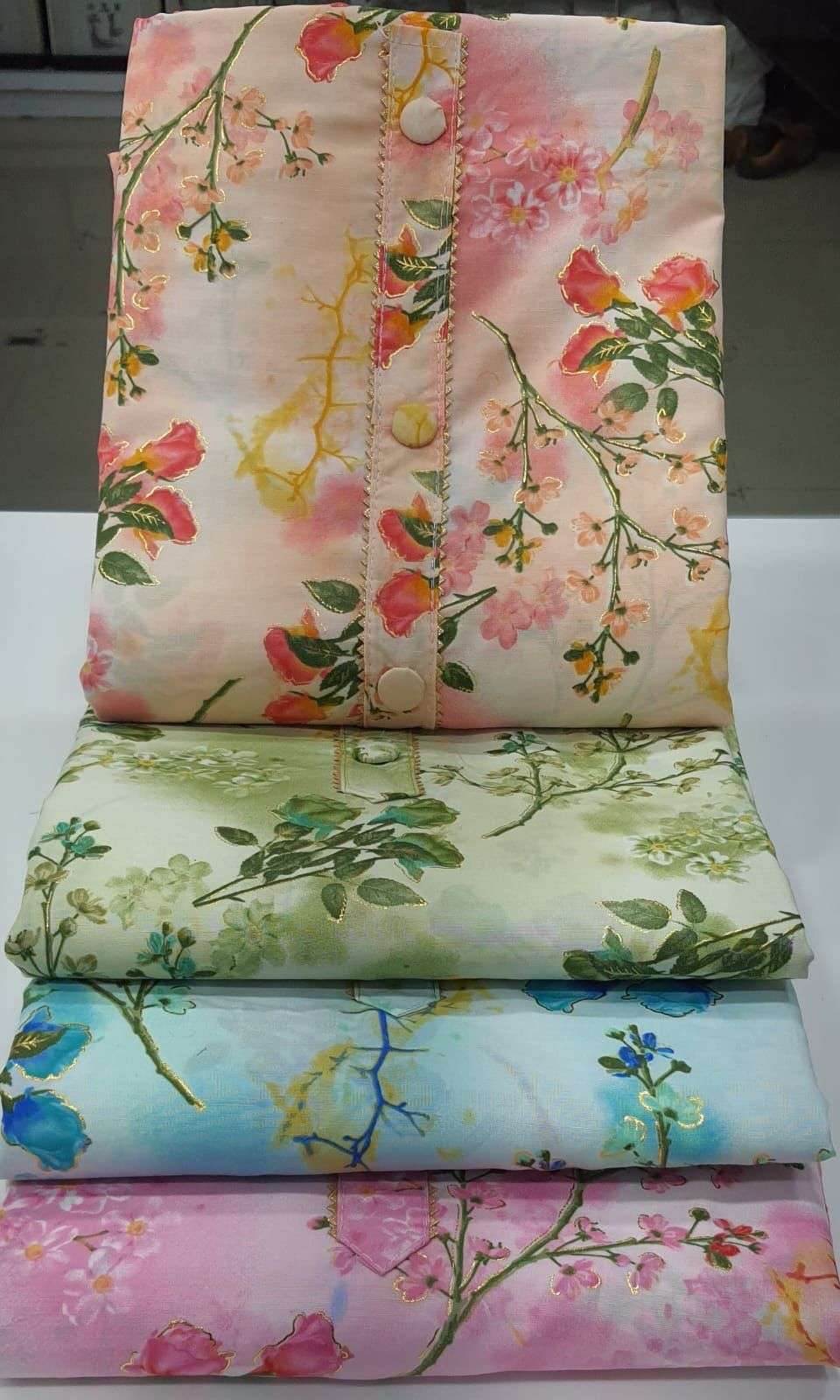 FYRA GOLD COIN PURE MASLIN PRINT WITH EMBRODERY WORK FOUR MATCHING DRESS MATERIAL 