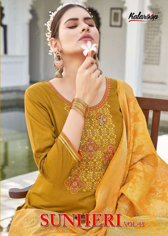 KALAROOP SUNHERI VOL 5 JAM SILK KHATLI  EMBRODERY WORK SALWAR KAMEEZ SUPPLIER IN SURAT 