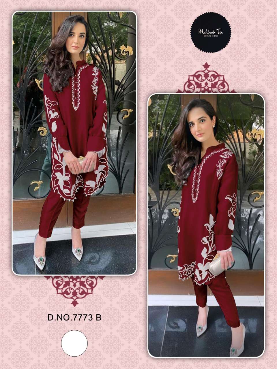 MEHBOOB TEX 7773 SERIES PURE GEORGETTE EMBRODERY WORK PAKISTANI STYLE KURTI SUPPLIER IN SURAT 