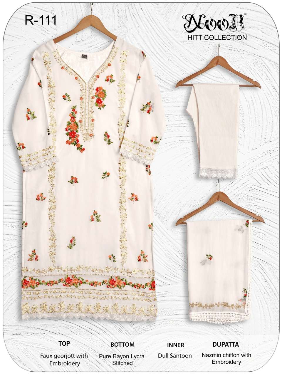 NOOR 108 TO 113 SERIES FAUX GEORGETTE HEAVY EMBRODERY WORK DESIGNER PAKISTANI KURTI SUPPLIER IN SURAT 