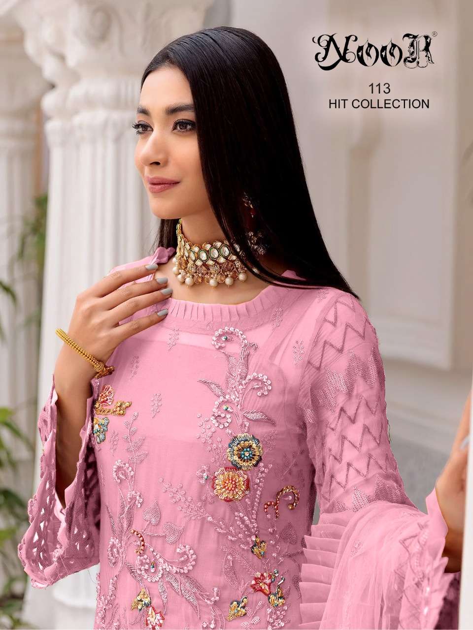 NOOR 113 HIT COLLECTION GEORGETTE EMBRODERY WORK LATEST PAKISTANI SUIT WHOLESALER IN SURAT 