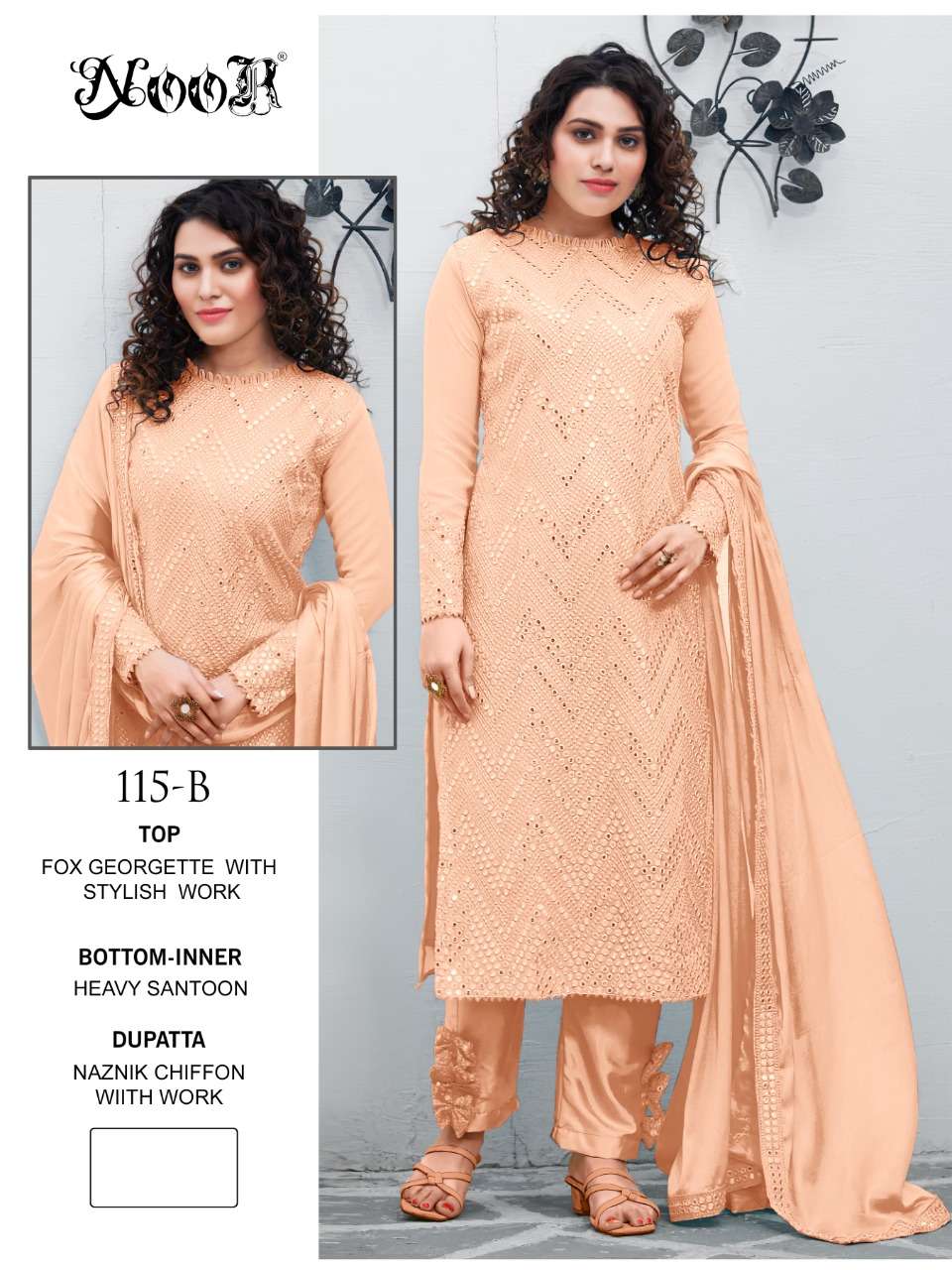 NOOR 115 COLLECTION GEORGETTE EMBRODERY WORK WITH MIRROR WORK PAKISTANI SALWAR KAMEEZ 