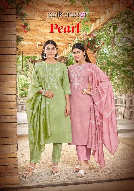 PINK MIRROR PEARL VISCOSE KURTI WITH PENT AND DUPTTA COLLECTION MANUFACTURER IN SURAT 