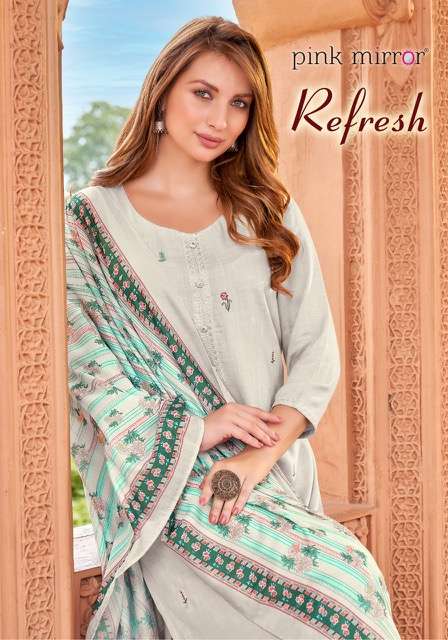 PINK MIRROR REFRESH RAYON SLUB EMBRODERY WORK KURTI WITH BOTTOM AND DUPPTA COLLECTION SUPPLIER 