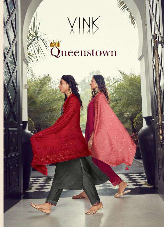VINK QUEENSTOWN SILK BASE HANDWORK KURTI WITH PENT AND DUPPTA COLLECTION SUPPLIER IN SURAT 