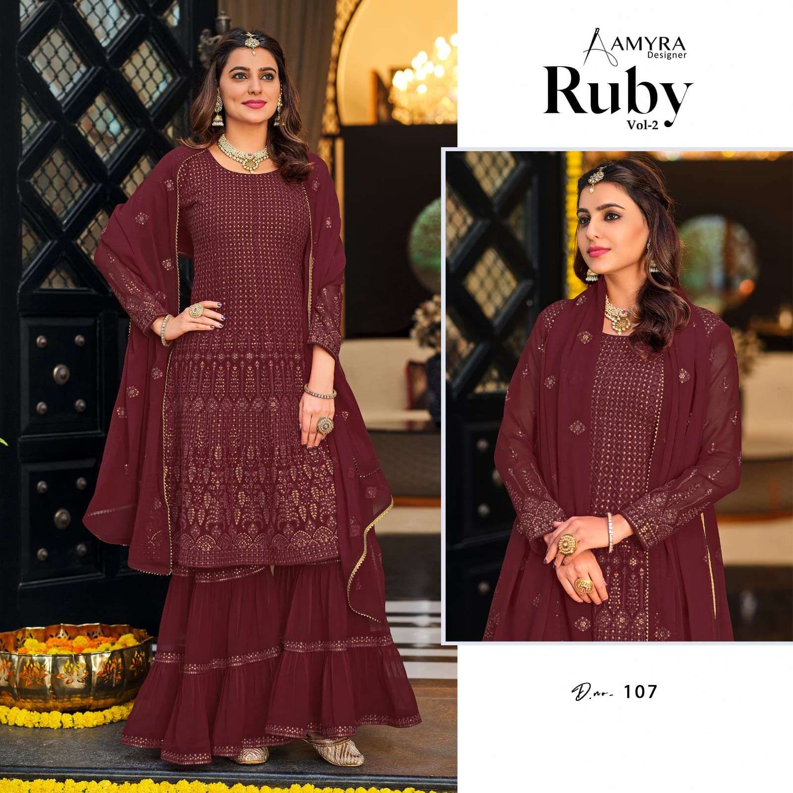 AMYRA DESIGNER RUBY VOL 2 BLOOMING GEORGETTE EMBRODERY WORK PARTY WEAR PAKISTANI SUIT 