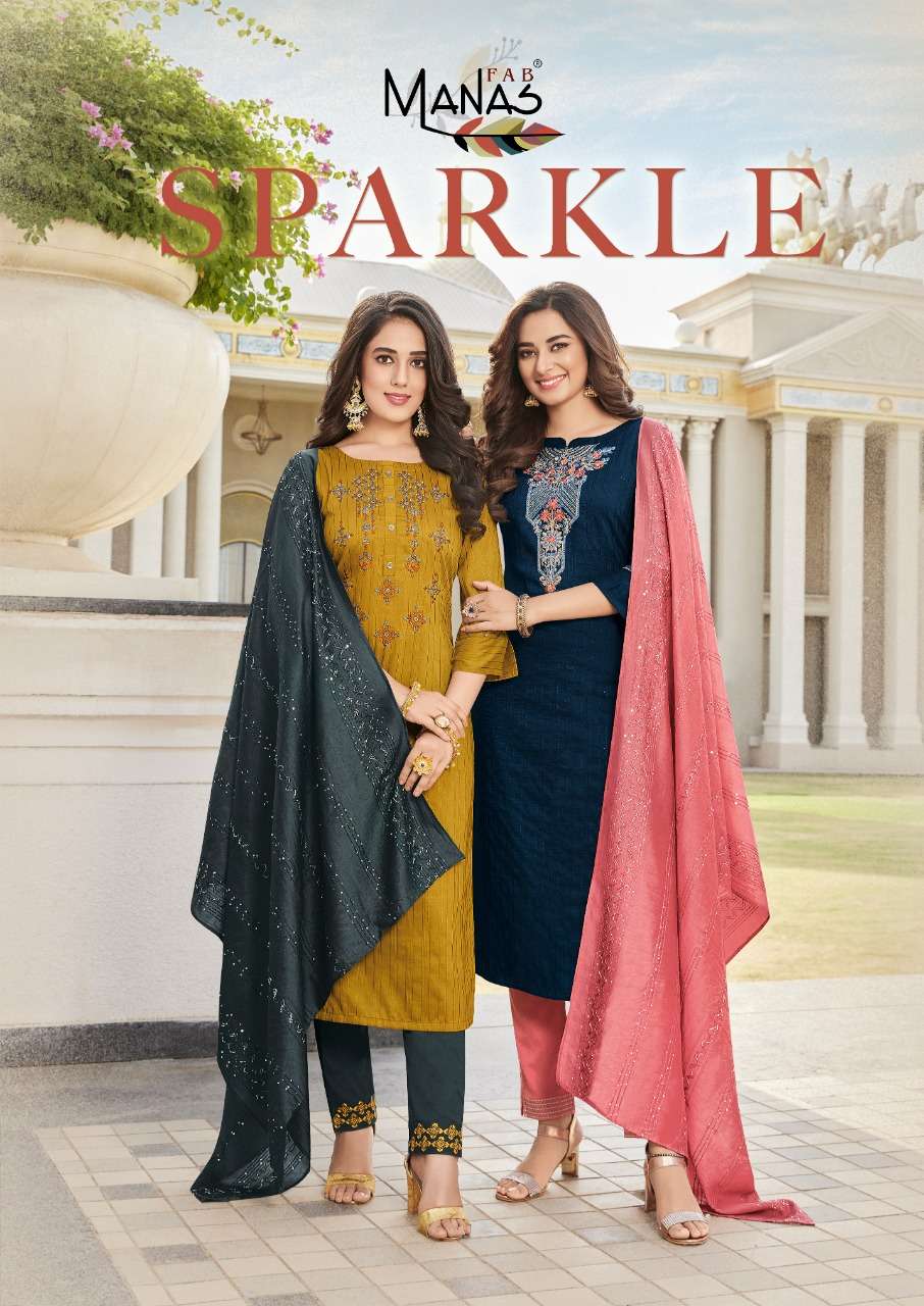 MANAS FAB SPARKALE 1001 TO 1006  HANDWORK KURTI SUPPLIER SURAT 