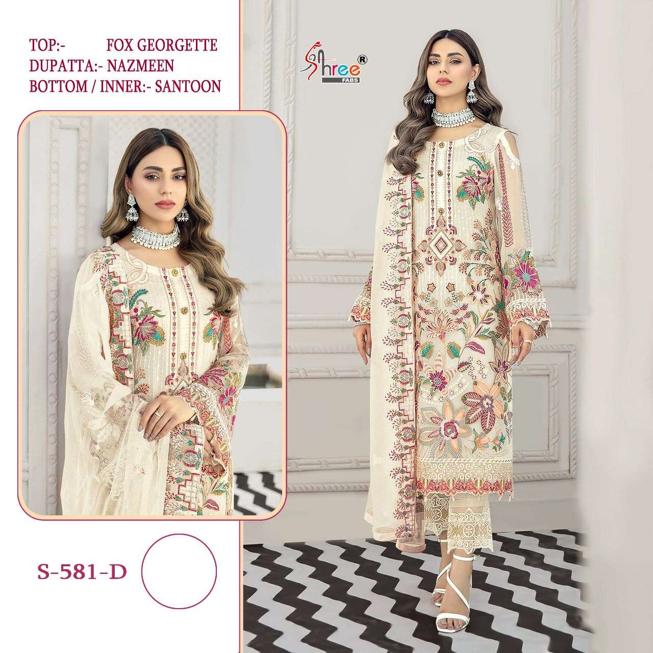SHREE FABS S 581 SERIES FUAX GEORGETTE HEAVY EMBRODERY WORK DESIGNER PAKISTANI SALWAR KAMEEZ 