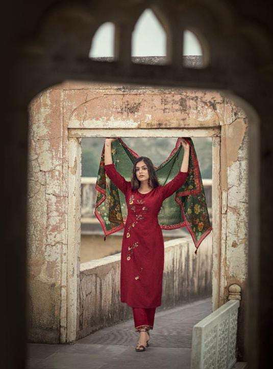 VINK PEARL  ORGANZA SILK PRINT WITH HANDWORK DESIGNER KURTI WITH BOTTOM AND DUPPTA COLLECTION SUPPLIER IN INDIA